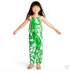 Lilly Pulitzer x Target Boom Boom Smocked Green White Palm Leaf Jumpsuit Size 4T